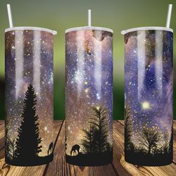 Night Galaxy Gold Glitter PNG Sublimation Design, 20oz Skinny, Night Forest Tumbler Wrap Png