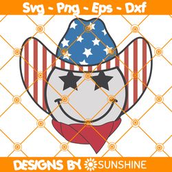 Smiley Cowboy Svg, Cowboy Svg, Fourth of July Svg, Patriotic Cowboy Flag Hat Svg, 4th of July Svg, File For Cricut