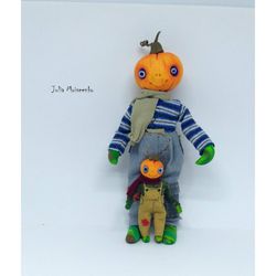 OOAK Pumpkin Boy and Pumpkin baby Halloween dolls / miniature dollhouse artist made