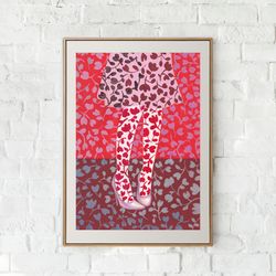 Original gouache painting Art illustration Floral pattern Pink dress and Lace stockings