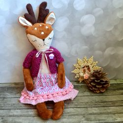 Deer doll Deer toy Reindeer Bamby Deer Girl Cloth Dolls Gift for Kids Soft Deer Toy Fawn Fabric Toy Kids Room Decor