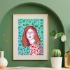 Original gouache painting Art illustration Floral pattern Red-haired Girl home decor