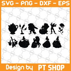beauty and the beast svg cut files, instant download silhouettes, printable vector clip arts, beauty and the beast bundl
