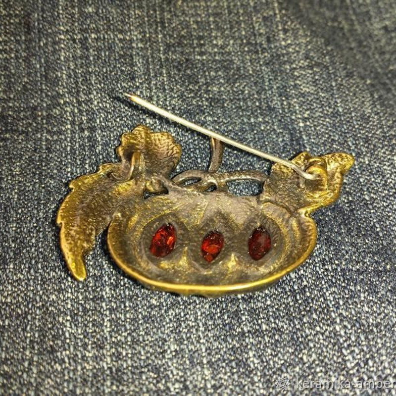 Pumpkin Brooch Autumn Pin Brooch Halloween Jewelry Gold Brass Amber Brooch Red Orange Jewelry Handmade Brooch Women Men Handmade Jacket Brooch.jpg