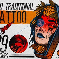 Neo-Traditional Tattoo Bundle For Procreate