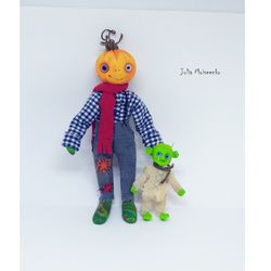 OOAK Pumpkin Boy and Goblin Halloween dolls / miniature dollhouse artist made