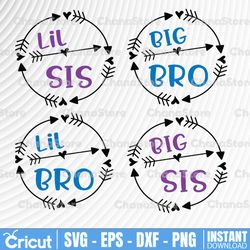 bundle - big, little, sister, brother, arrow, circle, heart - svg, dxf, png, jpg - svg cut file cricut, cameo