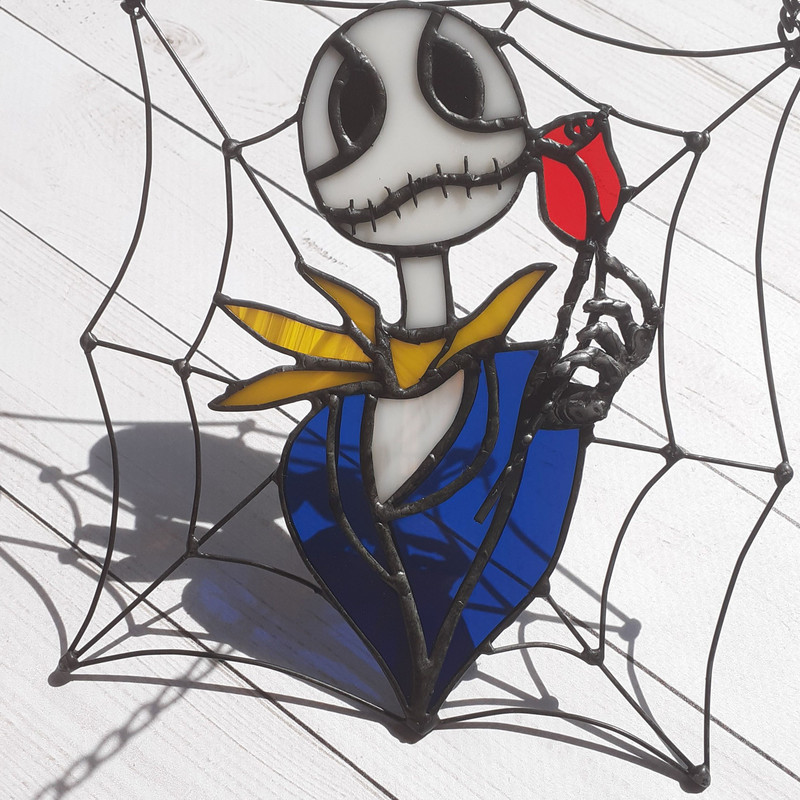 Nightmare Before Christmas Inspired Gothic Stained Glass Suncatcher Jack Skellington Goth Decor Gothic Home Decor 6