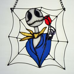 Nightmare before Christmas inspired Gothic Stained Glass Suncatcher, Jack Skellington Goth Decor, Gothic Home Decor