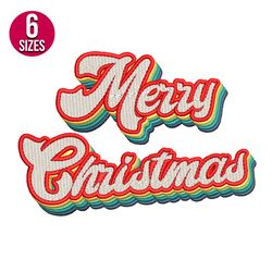 Merry Christmas Retro embroidery design, Machine embroidery pattern, Instant Download