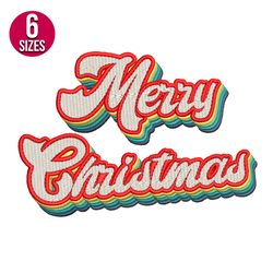 merry christmas retro embroidery design, machine embroidery pattern, instant download