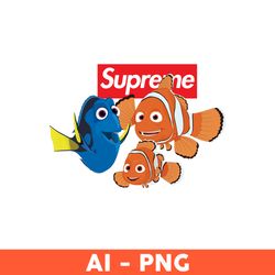 dory, marlin, & nemo supreme png, finding nemo svg, supreme logo png, cartoon supreme png, fashion brand svg - download