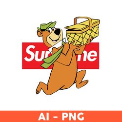 yogi bear supreme png, yogi bear png, cartoon png, supreme logo png, cartoon supreme png, fashion brand svg - download