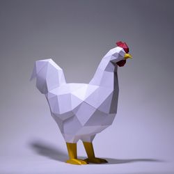 Rooster papercraft sculpture, printable 3D puzzle, papercraft Pdf template to make your rooster kitchen decor, DIY Paper