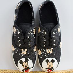 Mickey Mouse Hand Painted Sneakers, Black Custom Canvas, Disney shoes