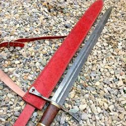 36 Inch Cross Sword Hand Forged Damascus Steel with Wood and String Wrap