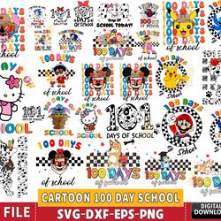 Cartoon 100 day school bundle svg, cartoon bundle SVG EPS PNG DXF , for Cricut, Silhouette, digital download, file cut