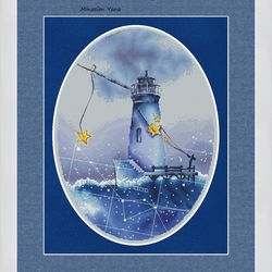 lighthouse cross stitch pattern, seascape cross stitch chart, storm sea cross stitch, counted cross stitch, digital pdf