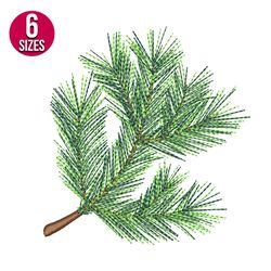 pine branch machine embroidery design, digital download, instant download