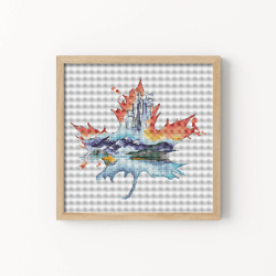 canada landscape cross stitch, maple leaf cross stitch pattern, landscape cross stitch, country cross stitch, pdf file