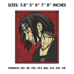 uchiha itachi embroidery design file, naruto anime embroidery design, machine embroidery dst. anime design pes brother