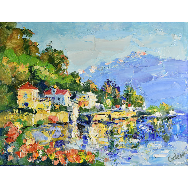 Italy Painting Landscape Lake Como