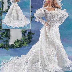 crochet pattern PDF- Fashion doll Barbie- Pearl and Lace Barbie Wedding Dress crochet vintage pattern-Doll dress pattern