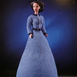 crochet pattern PDF- Fashion doll Barbie blue dress- crochet vintage pattern-Doll dress pattern