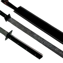 37 inch hand forged damascus steel ninja sword, katana, tanto blade, sharp edge, ambidextrous