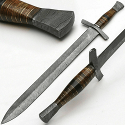 28 inch combat sword viking hunting sword damascus steel hand forged