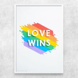 Love Wins Printable art, Wall art, Digital illustration, Digital file, Instant download, Art print, LGBT poster, Rainbow
