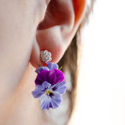 Handcrafted earrings with light purple pansies, Women floral jewelry, Handmade flowers gift for her