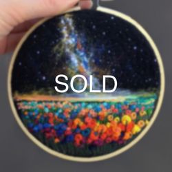 (11cm) Embroidered and needle felted Space painting