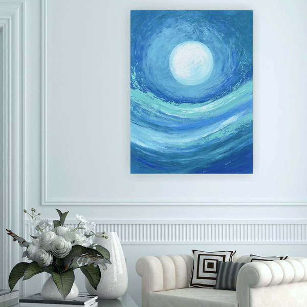 blue-abstract-oil-painting-moonlit-night-art-living-room-decor