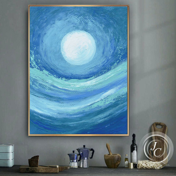 blue-turquoise-abstract-wall-art-moonlit-night-landscape-oil-painting-original-art