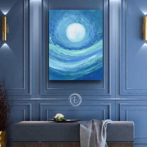 moon-landscape-oil-painting-abstract-wall-art-blue-home-decor