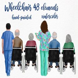 wheelchair clipart: "grandparents clipart" people clipart disability clipart couple clipart watercolor people special ne