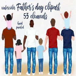 "Father and children clipart: ""FATHER'S DAY CLIPART"" Daddy clipart Watercolor clipart Man Clipart Little Boy Best Dad