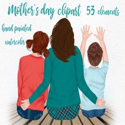 mother and children clipart: "mother's day clipart" fashion clipart watercolor clipart girls clipart little boy mom life
