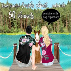 couples clipart: "custom couples" boyfriend girlfriend couple portrait watercolor people wood dock clipart love clipart