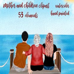 Mother and children clipart: "GRANDMOTHER CLIPART" Mother's day clipart Watercolor people family clipart Best friends Oc