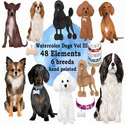 "Dog Clipart: ""WATERCOLOR DOGS"" Dog breeds Pet clipart Puppies clipart Dog for mug Dog graphics Dog Bundle Dog Illustr