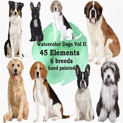 dog clipart: "watercolor dogs" dog breeds pet clipart puppies clipart dog for mug dog graphics dog bundle dog illustrati