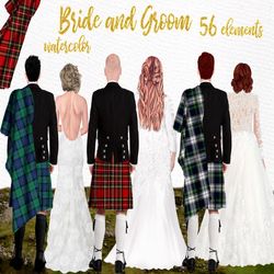 Wedding clipart: "MEN IN KILTS" Bride and Groom Scottish wedding Wedding illustrations Watercolor wedding Save the date