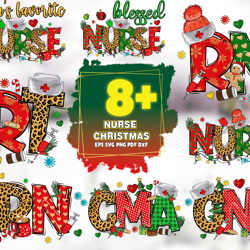 8 files nurse christmas svg sublimation bundle, christmas svg, nurse svg, hospital svg, santa svg, blesses nurse svg