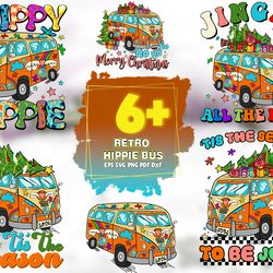 6 files retro hippie bus bundle svg sublimation, christmas svg, hippie svg, trippy hippie svg, bus svg, bus png