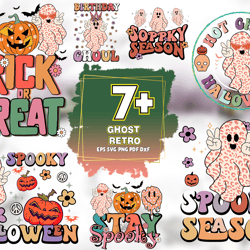 7 files ghost retro design bundle sublimation, halloween svg, trick or treat svg, spooky season svg, stay spooky