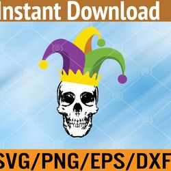 mardi gras skull jester hat funny parade svg, eps, png, dxf, digital download