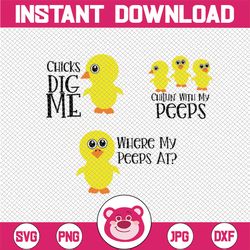 easter chick svg bundle funny kids easter signs, easter chicks svg files for cricut, png, dxf