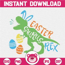 happy easter bunny saurus rex, easter dinosaur svg, egg hunt funny bunny ears png, pdf, eps, easter svg  design files fo
